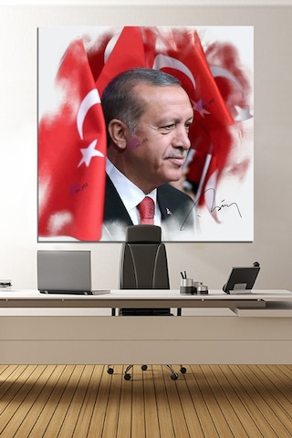 Recep Tayyip Erdoğan Yağlıboya Efektli Başkan Erdoğan Rte Kanvas Tablo 7 Farklı Ölçü