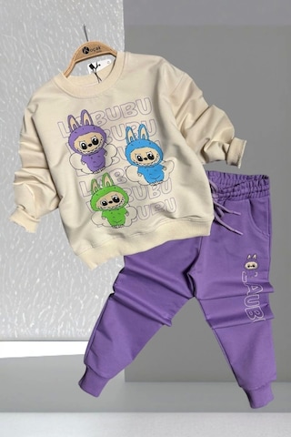 Labubu Desenli Kız Çocuk Lila Renk Eşofman Takım 2 Li Set Lila