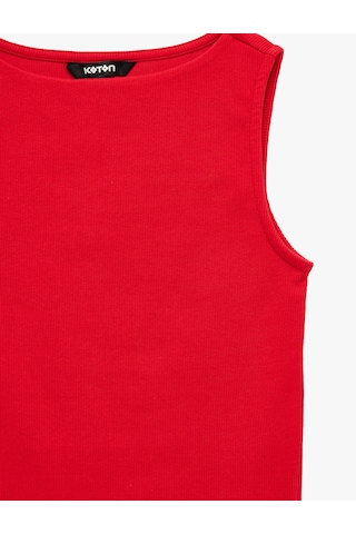 Koton Pamuklu Slim Fit Kolsuz Kayık Yaka Bluz Kırmızı 6sak10029ek