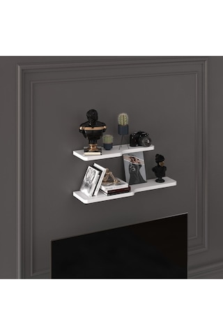 Doğal Modern Organizer Düzenleyici 2'li Kıvrımlı Dekoratif Kitaplık Banyo Mutfak Duvar Rafı Beyaz