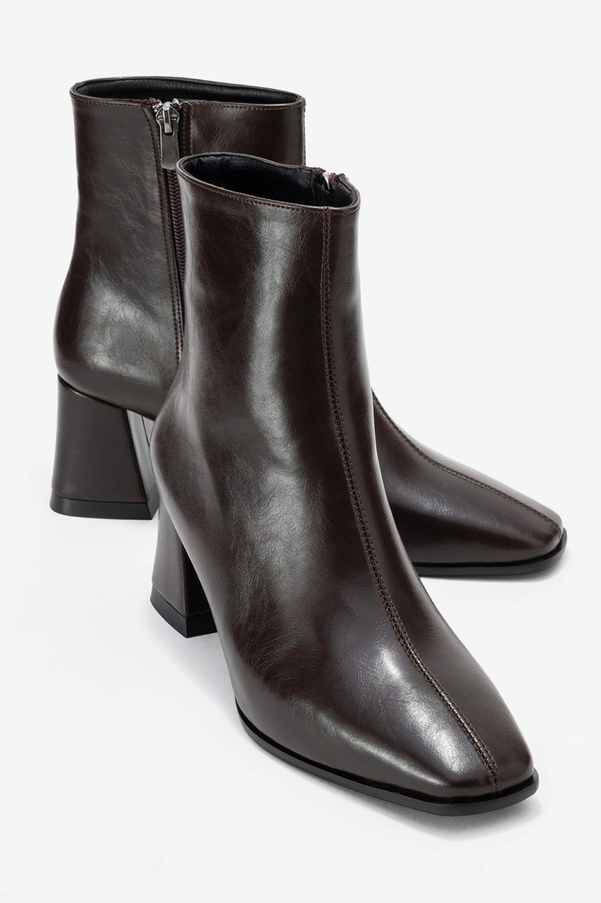 Luvishoes Luvi Shoes Arven Kahverengi Cilt Kadın Kalın Topuklu Bot Kahverengi Deri