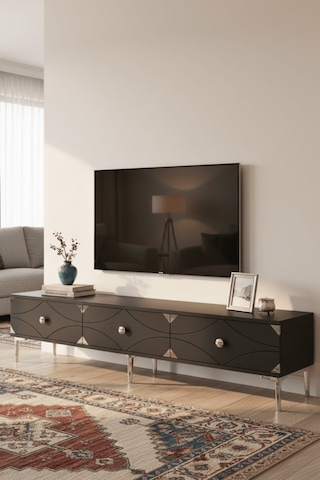 Tsa1897dbs - Alfa Tsa180 Tv Stand, Tv Sehpası Ve Tv Ünitesi Safirmeşe - Beyaz - Sılver 180cm