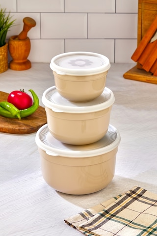 3'lü Hava Geçirmez Saklama Kabı - Krem Krem