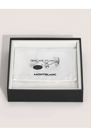 Montblanc Meisterstück Geometrik Siyah Lake Kakmalı Oval Kol Düğm