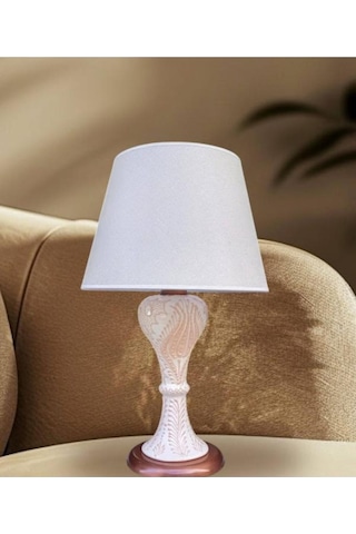 Gordion Abajur Bakır Kaplamalı Krem Çini Krem Şapka Beyaz