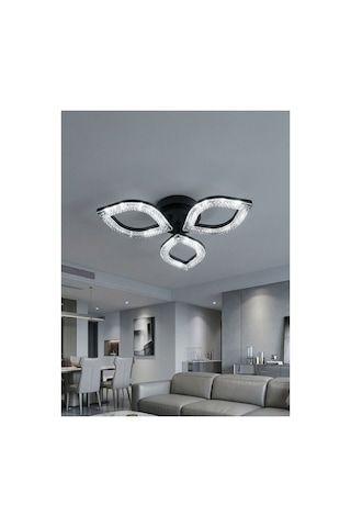 LumiaLighting Yonca Model Kumandalı Siyah 3"lü Ledli 3 Renk Modu Kristal Salon Mutfak Yatak Çocuk Odası Avize