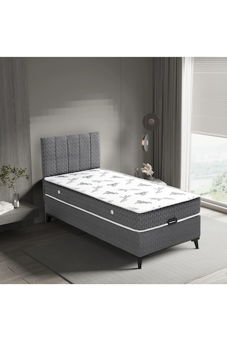 Azra Yatak Luna Tek Kişilik Yatak Baza Başlık 3'lü Set 100 X 200 Cm Gri