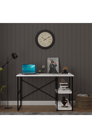 Asra Trend Raflı Metal Çalışma Masası METALÇM01 %100 MDF Bilgisayar Masası Beyaz