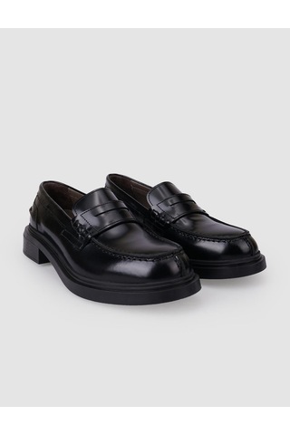 Hakiki Deri Siyah Açma Kadın Loafer Siyah