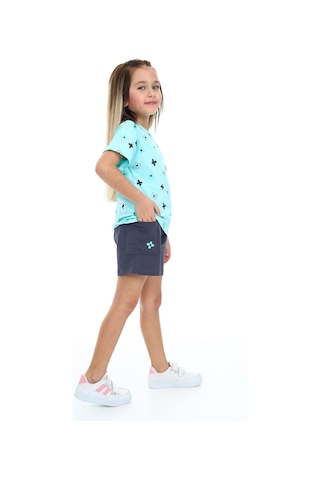 Toontoy Kids Toontoy Kız Çocuk Garni Komple Çiçek Baskılı Şortlu Takım Su Yeşili