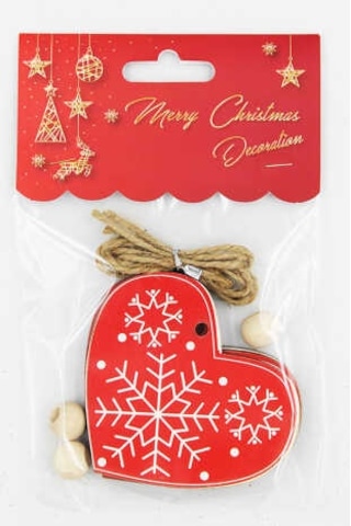 Yılbaşı Ahşap Çam Ağacı Süsü Kalp Model Kırmızı 3 Lü