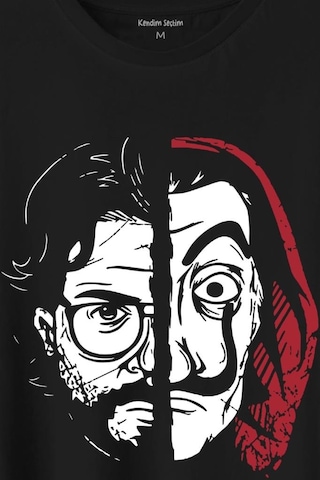 La Casa De Papel Profesör Proffessor Dali Mask Yarım Yüz Half Face Baskılı Tişört Unisex T-shirt 001