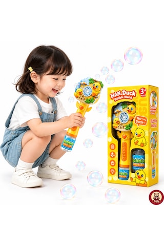 Oyuncak Işıklı Tam Otomatik Köpük Makinesi 26 Cm 4 Pilli Baloncuk Oyuncağı Köpük Sıvılı 3 Renk Sarı