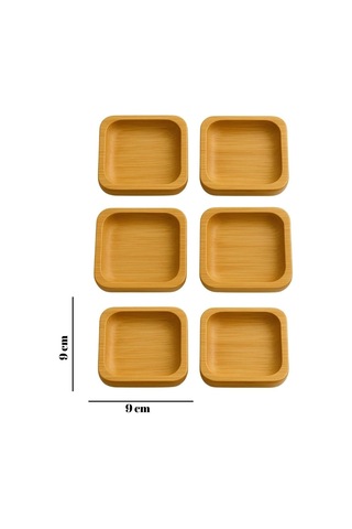 Lexroo 6 Lı Kare Sunum Ve Servis Kase Seti %100 Doğal Bambu, 9x9 Cm Çok Renkli