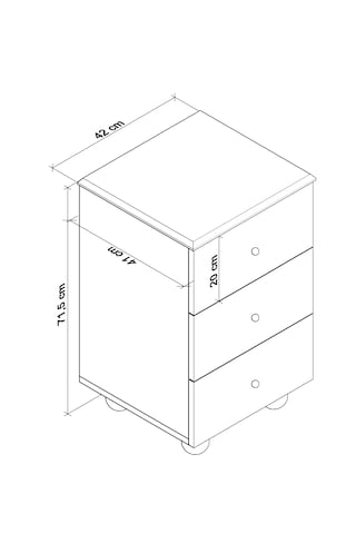 Olven Keson-komodin 3 Çekmeceli Tekerlekli , Beyaz-meşe