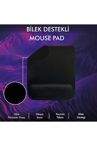 Mp02 - Dörtgen Bilek Destekli Mouse Pad Konfor, Kaymaz Taban, Ergonomik, Yumuşak, Ev,ofis 1 Adet