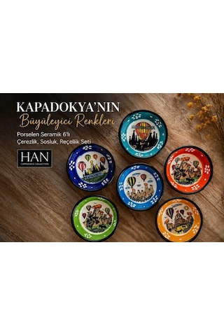 Kapadokya Çerezlik,sosluk,reçellik,zeytinlik,baharatlık,kahvaltılık Sunum Kaseleri 6 Lı Yuvarlak Çok Renkli