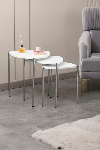 Krom Jasmin Zigon Sehpa 3'lü Siyah