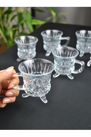 Ayaklı Cam Kulplu Çay Bardağı Ve Türk Kahvesi Fincanı Espresso Ba