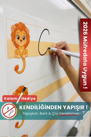Pi Papers Aslanlı Kılavuz Çizgili Statik Kağıt Çocuklar İçin Yaz-sil Özellikli Yapışkansız Pano 56x100 Cm Turuncu
