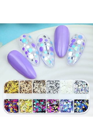 Holografik Yuvarlak Tırnak Süsleme Folyo Pulları Mix Nail Art