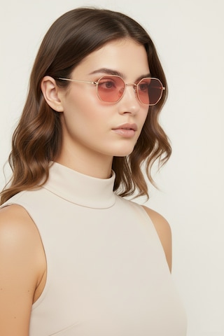 Daniel Klein Dk4183-6 Soft Pembe Küçük Altıgen Polarize Camlı Kadın Güneş Gözlüğü Gold