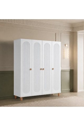 Pema Home Peri %100 Mdf Membran 4 Kapaklı Dolap Gardırop Aynasız Beyaz