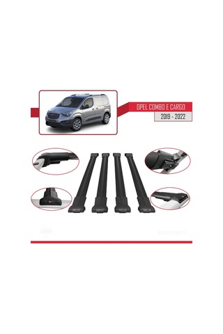 Opel Combo E Panelvan 2019-2022 Arası İle Uyumlu Fly Model Ara Atkı Tavan Barı Siyah 4 Adet Bar