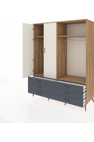 Kronos Gardrop 4 Raflı 6 Çekmeceli 2 Askılı 176x59x221 Çam-aytaşı/antrasit Beyaz