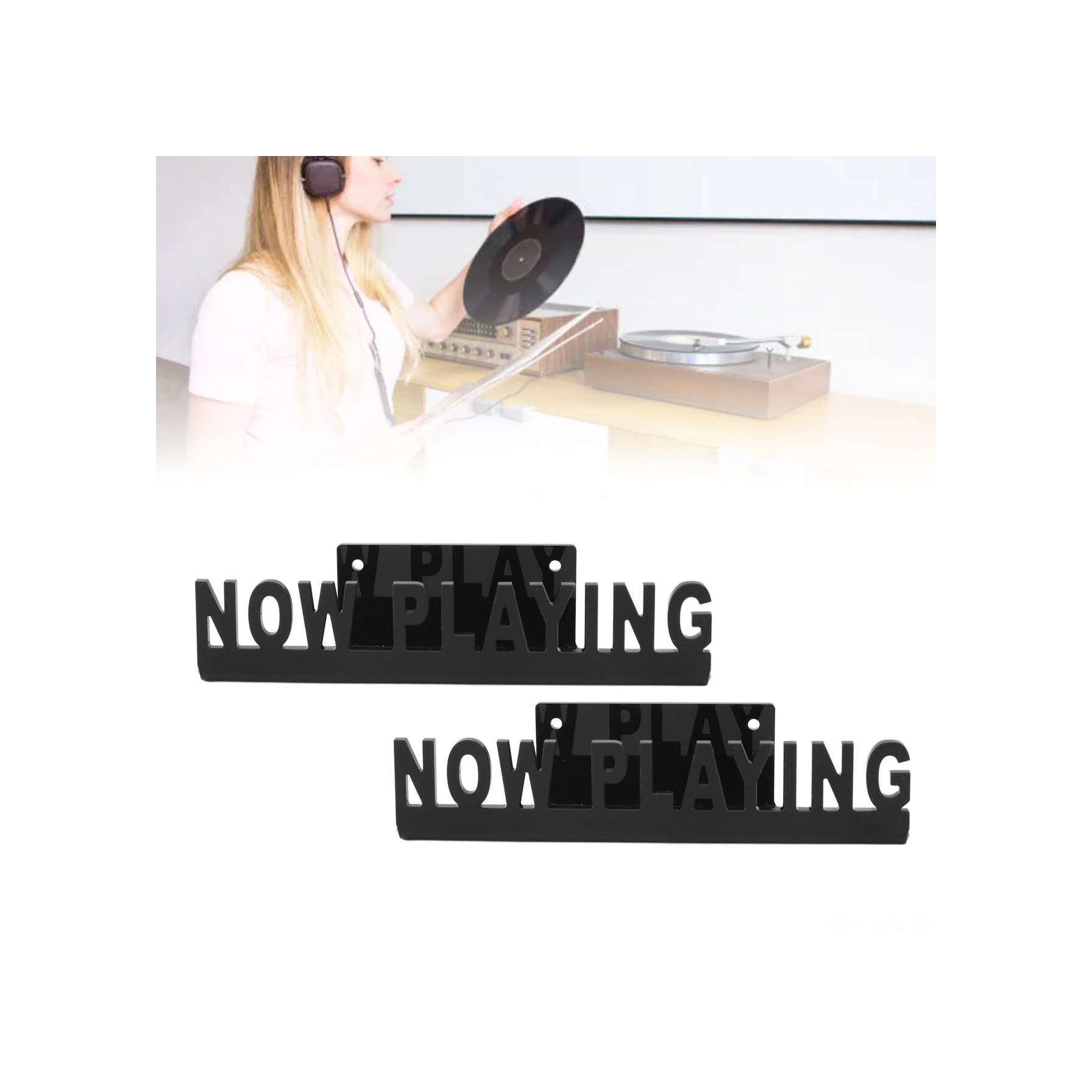 Konesam Akrilik Duvar Tipi "now Playing" Vinil Plak Tutucu - Siyah, Koleksiyonunuzu Göstermek Ve Dekore Katmak İçin Dayanıklı Tasarım