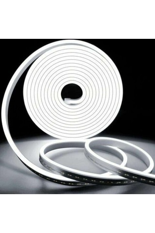 Beyaz Neon Şerit Led Fişli 220v Esnek Dış Mekan, Bahçe, Açık Alan Dekoratif Aydınlatma 5 Metre