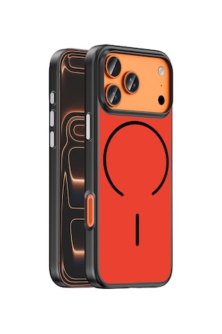 iPhone Uyumlu 17 Pro Kılıf M-safe Şarj Özellikli Ata Lora Pc Kapak - Kırmızı-gri Çok Renkli