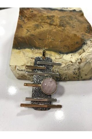 Pembe Kuvars Taşı Gümüş Kolye 925 Ayar Doğal Taş