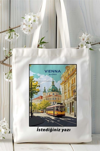 Art Hediye Vienna Baskılı Bez Çanta Omuz Çantası Kişiye Özel Desen Çok Renkli