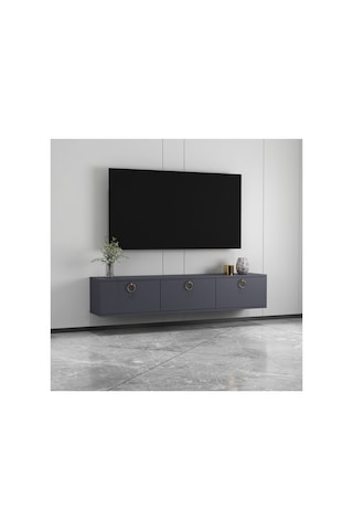 Max 150 Cm Duvara Monte Tv Ünitesi Tv Sehpası Antrasit - Altın Antrasit-antrasit