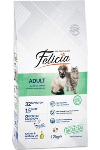 Felicia Yetişkin Tavuklu-Hamsili Kedi Maması 12 KG