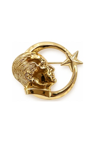 Atatürk Profil Figürlü Ay Yıldız Broş Gold Renk Şık Ceket Aksesuarı Açık Gri