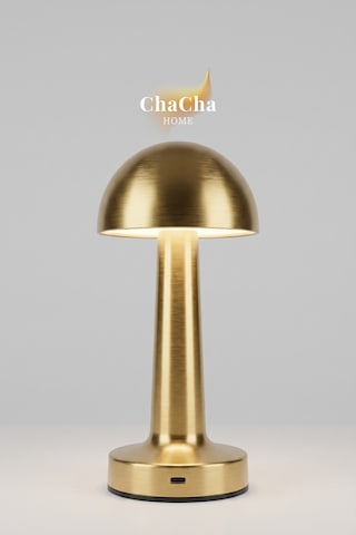 Chacha Home Mila Metal Led Masa Lambası 22x10 Cm - Mantar Başlıklı Lüks Dekoratif Abajur Ve Gece Lambası Gold