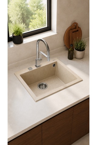 Square 50 40 Tek Göz Granit Evye Bej 115230007