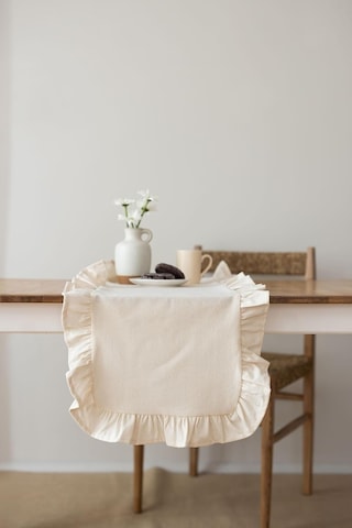 Rufle Fırfırlı Keten Runner 40 X 110 Cm Bej Diğer