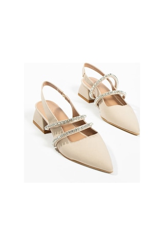 Duxal Shoes Kadın Taşlı Şık Babet-topuklu Ayakkabı-linda Bej
