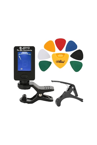 Vkemall Profesyonel Gitar Aksesuar Seti: Akortör, Kapodaster, Plektrum Tutucu Ve 7 Adet Plektrum