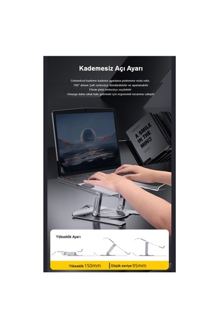 Mc-h20-1 Aluminyum 360 Döner, Katlanır,yükseklik Ve Açı Ayarlı Laptop, Notebook,tablet Standı Gümüş