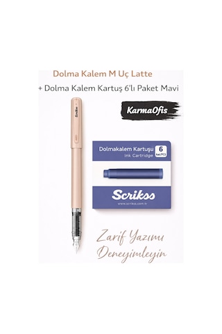 Dolma Kalem M Uç + 6 Lı Mavi Kartuş Seti Latte