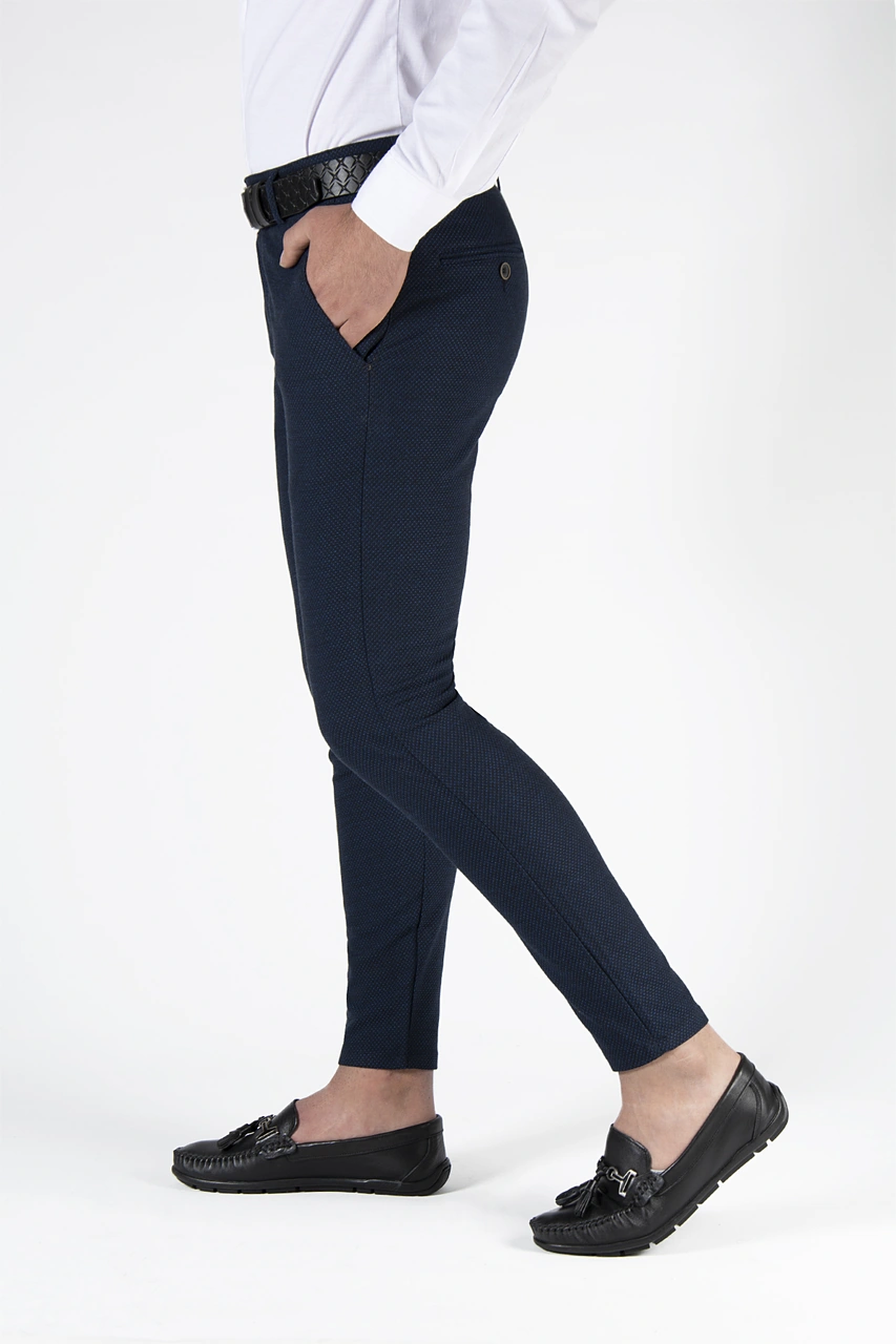 Veaven Erkek Lacivert Slim Fit Nokta Dokulu İtalyan Kesim Keten Pantolon Çok Renkli21
