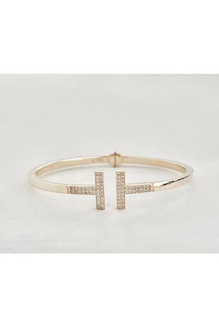 8 Ayar Altın Taşlı T Kelepçe Yeşil