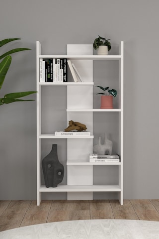 İlayda Asimetrik 6 Raflı Modern Kitaplık Beyaz