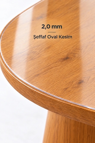 İzen 2,0 Mm Şeffaf Oval Pvc Masa Örtüsü Düz Kenarlı Yarım Daireli Masa Koruyucu 160 X 200 Cm