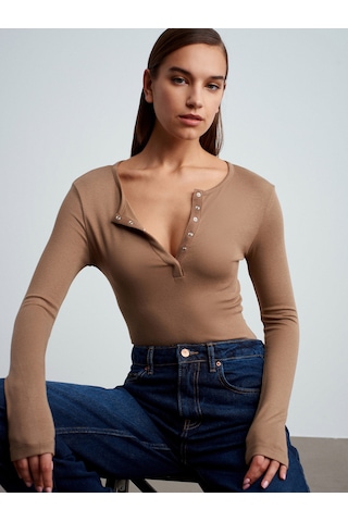 Dilvin 31442 Uzun Kollu Çıtçıtlı Top-vizon Vizon