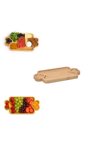 İbico Bambu Ahşap Kalp Bölmeli Dikdörtgen Servis Tabağı Küçük Sunum Tepsisi 24,9 Cm X 13,9 Cm X 1,4 Cm Ahşap